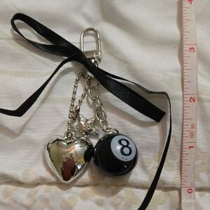 Silver Heart and Black 8 Ball Bag Charm/Keychain